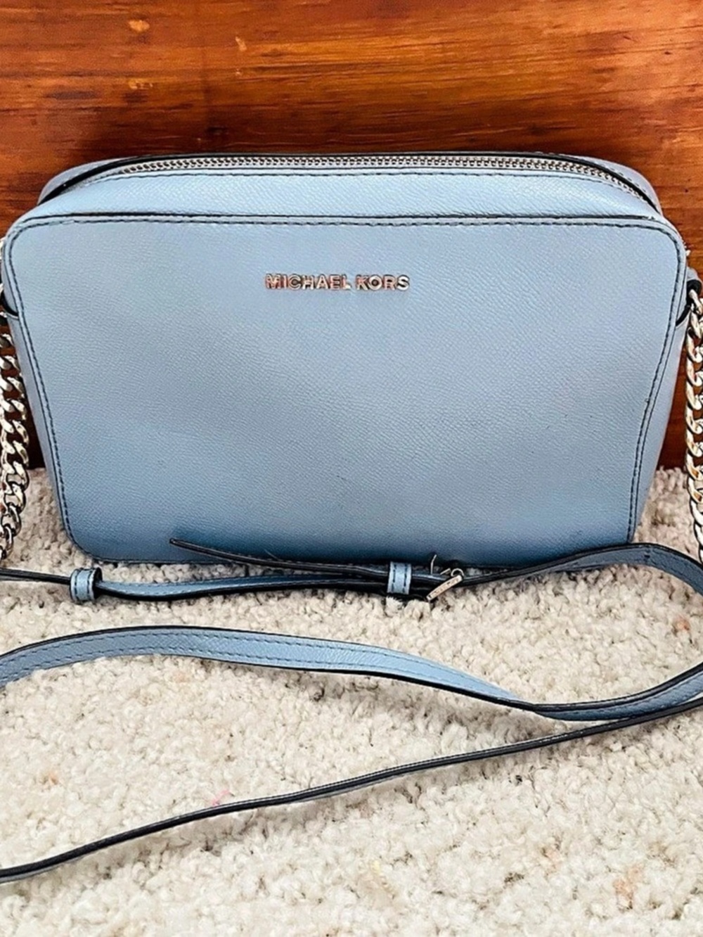 Michael Kors Jet Set Saffiano Leather Crossbody Bag Blue Crossbody purse